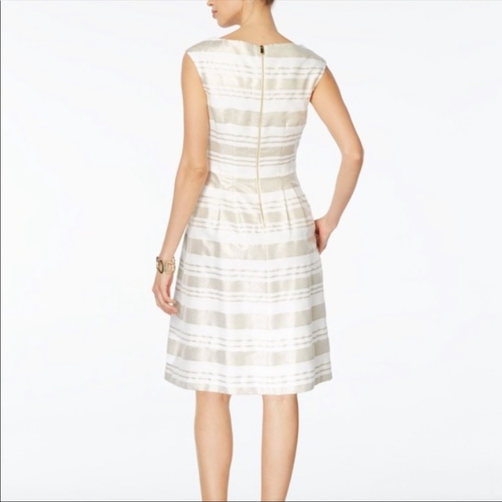 Vince Camuto Metallic Gold Ivory Fit Flare Dress 8 - Picture 7 of 12